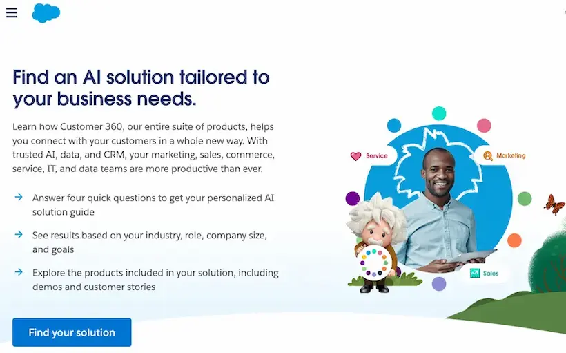 Landing page of Salesforce Customer360 site