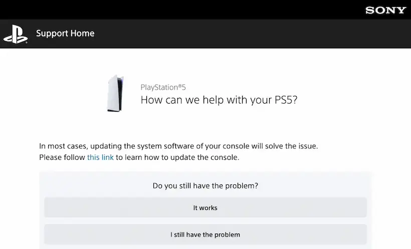 Support page of Sony PlayStation for Repair&Exchange